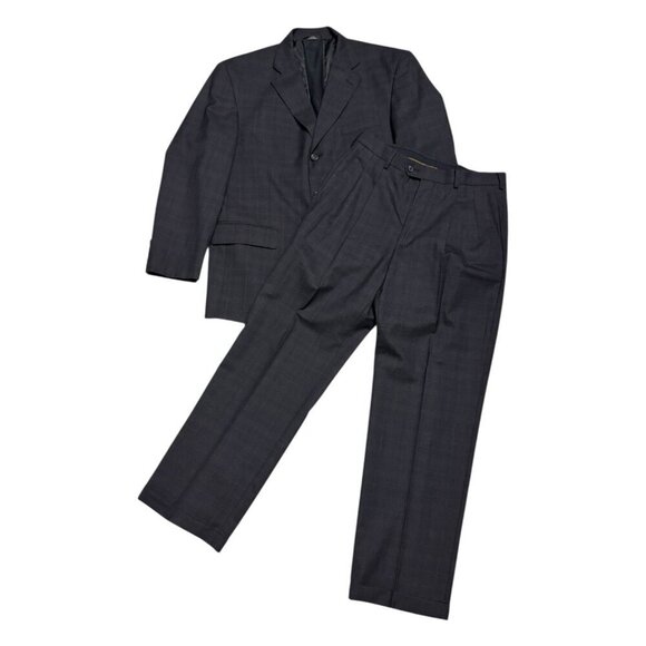 HAGGAR Plaid Grey 2-Piece Suit Set Business Casual Formal Blazer & Pants Men 42S - Picture 1 of 10
